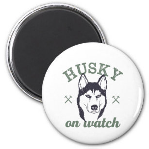 Husky On Watch Funny Vintage Retro Dog Lover Magnet