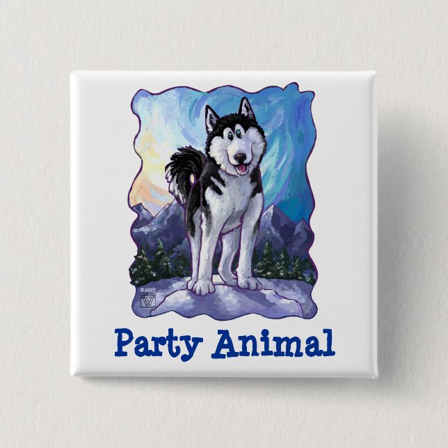 Husky Party Center Pinback Button (Front)
