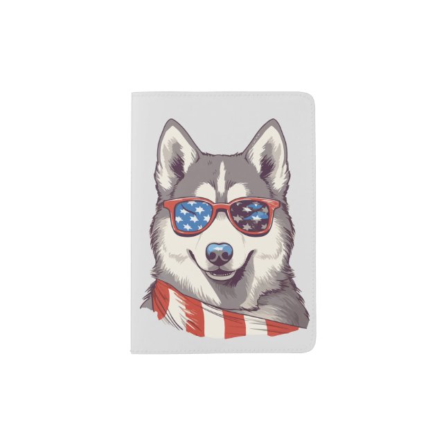 Husky, Patriotic Siberian Husky Passport Holder (Front)
