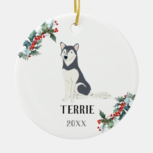 Husky Personalized Christmas Dog Ceramic Ornament