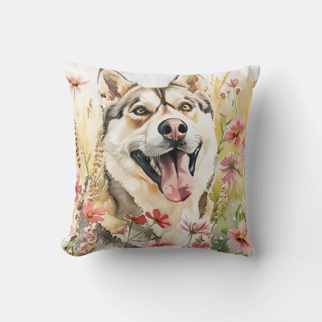 Husky Pillow – Watercolor Dog Home Décor (Front)