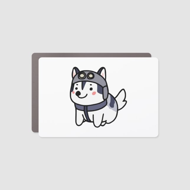 Husky Pilot Dog Lover Malamute Car Magnet (Front)