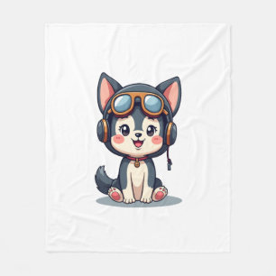 Husky Pilot Dog Lover Malamute Fleece Blanket