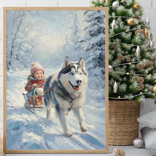 Husky Pulls a Child on a Sled Poster (Creator Uploaded)