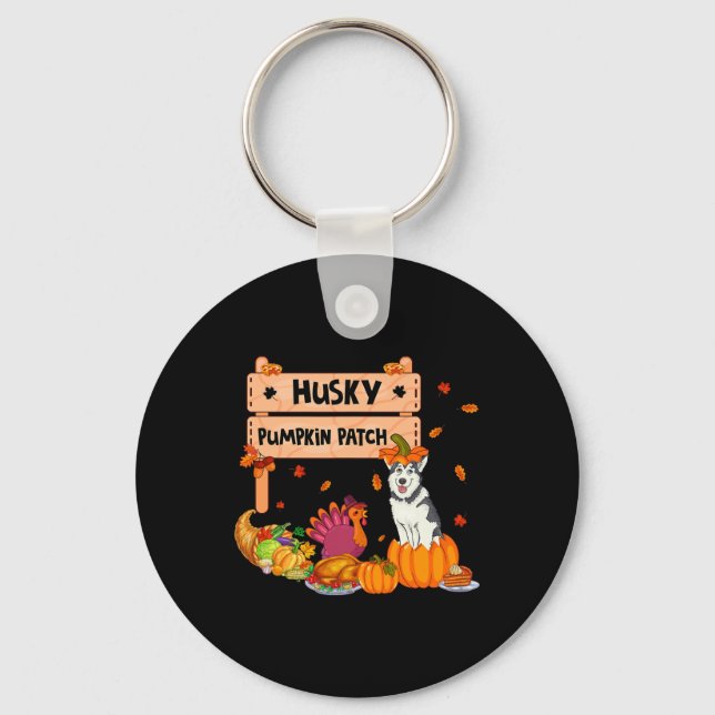 Husky Pumpkin Patch Thanksgiving Dog In Pumpkin Fa Keychain (Front)