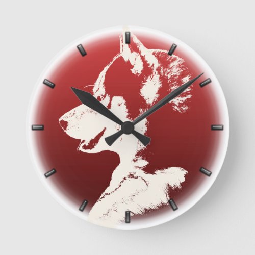 Husky Pup Clock Gifts Decor Sled Dog Wall Clock