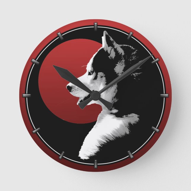 Husky Pup Clock Gifts Decor Sled Dog Wall Clock (Front)