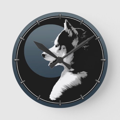 Husky Pup Clock Gifts Decor Sled Dog Wall Clock