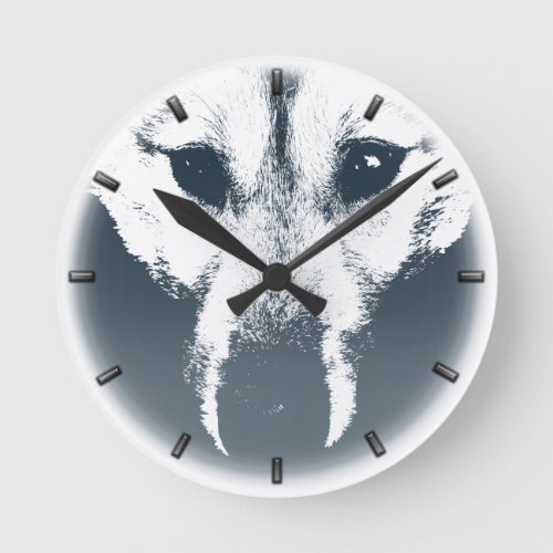 Husky Pup Clock Gifts Decor Wolf Dog Wall Clock