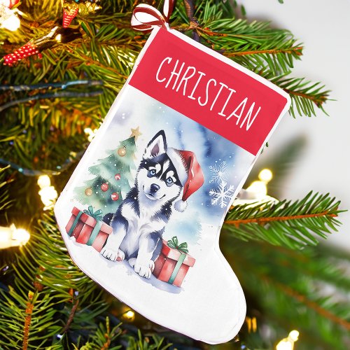 Husky puppy Christmas dog people gifts  Small Christmas Stocking