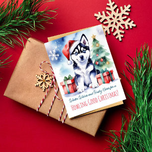 Husky puppy Christmas greetings dog people Postcard