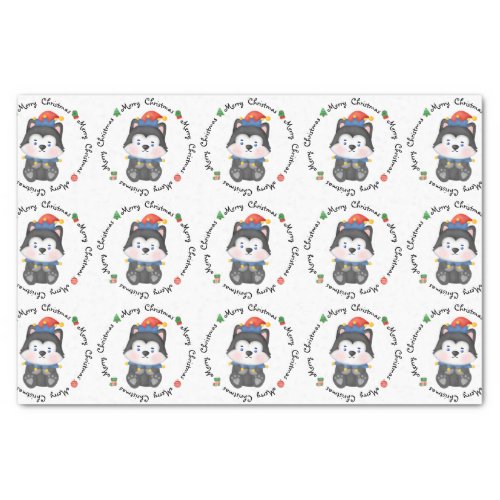 Husky Puppy Dog Cute Elf Festive Merry Christmas Tissue Paper