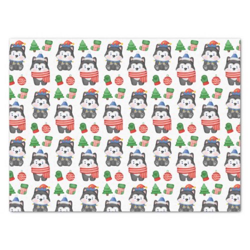 Husky Puppy Dog Santa Festive Holiday Christmas Tissue Paper