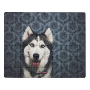 Husky Puppy Posing with a Dark Bakground Jigsaw Puzzle