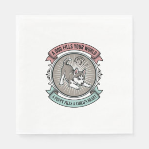 Husky Puppy Shirt Vintage Engraving Kid's Best Bud Napkins