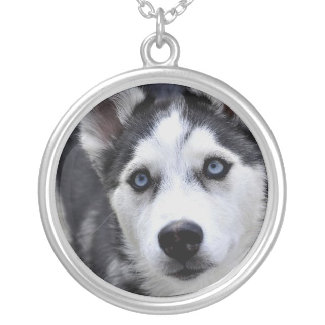 Husky Puppy Silver Necklace (Front)
