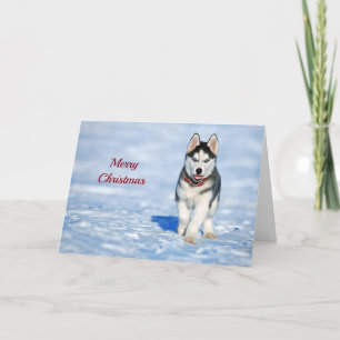 Husky Puppy Snow Photo Christmas Holiday Card