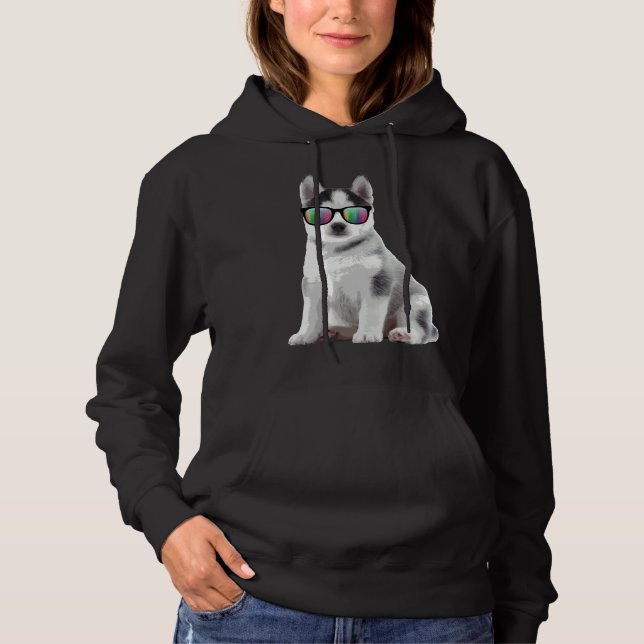 Husky Puppy Sunglasses Dogs Animals Hoodie (Front)