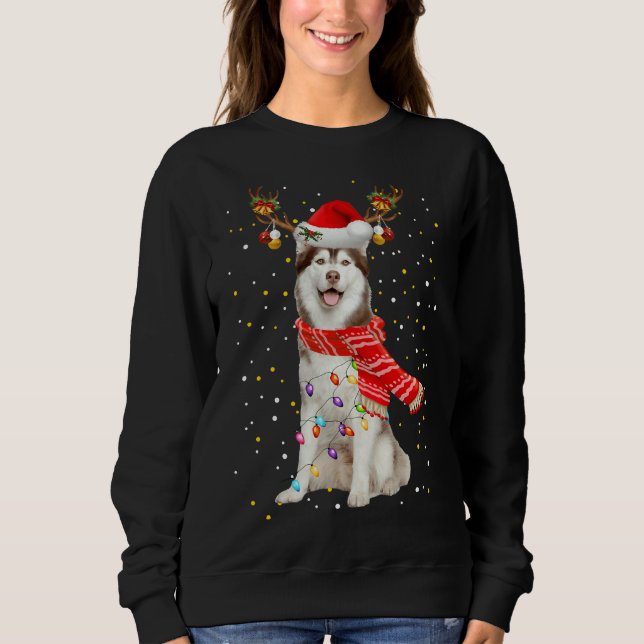 Husky Reindeer Christmas Ligh Sweatshirt (Front)