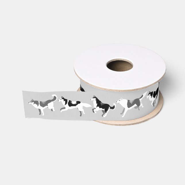 Husky Ribbon Christmas Husky Sled Dogs Gift Ribbon (Spool)