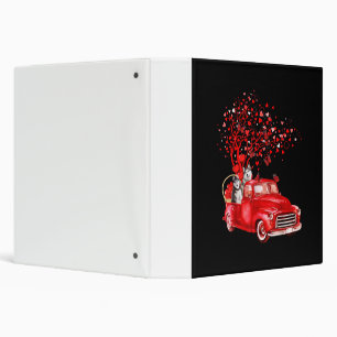 Husky Riding Red Truck Valentine Butterfly Heart 3 Ring Binder