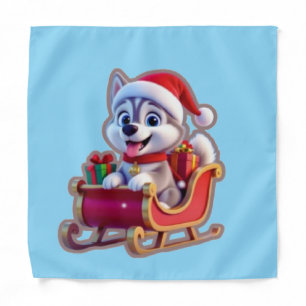 Husky Riding Santa’s Sleigh – Cute 3D Christmas Ca Bandana