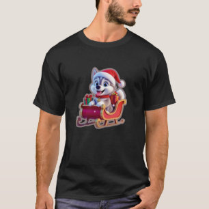 Husky Riding Santa’s Sleigh – Cute 3D Christmas Ca T-Shirt