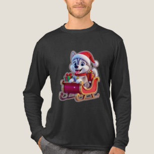 Husky Riding Santa’s Sleigh – Cute 3D Christmas Ca Tri-Blend Shirt