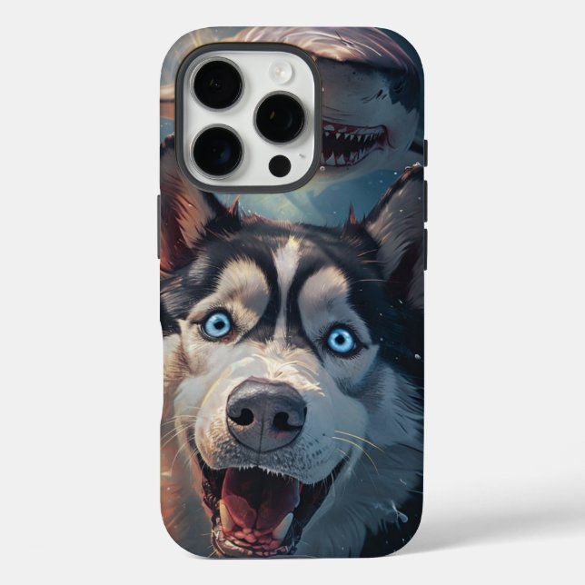 Husky & Shark Fantasy iPhone 16 Pro Case (Back)
