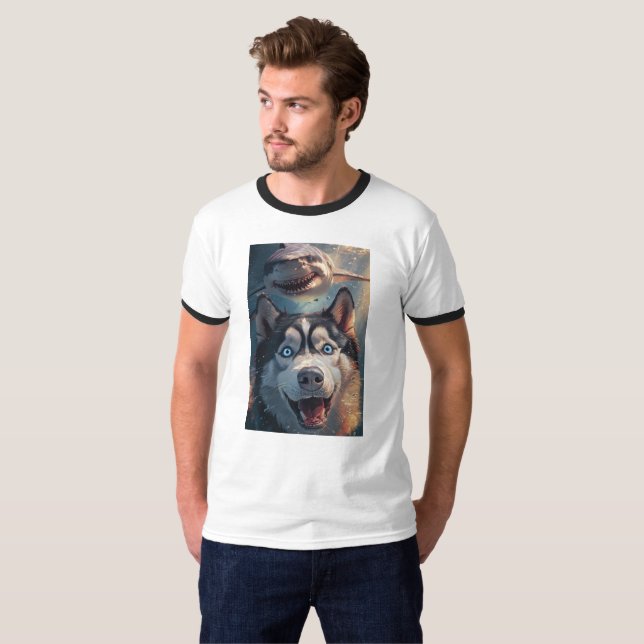 Husky & Shark Underwater Fantasy Ringer Tee (Front Full)