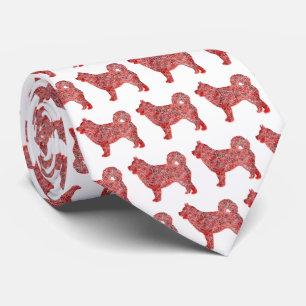Husky Siberian Dog Christmas Silhouette White Neck Tie