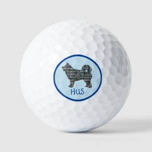 Husky Siberian Dog Silhouette Monogram Grid Blue Golf Balls