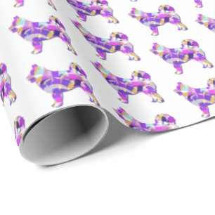Husky Siberian Dog Silhouette Multi Color White Wrapping Paper