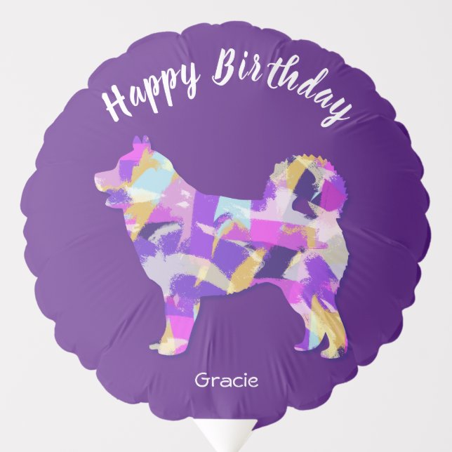 Husky Siberian Dog Silhouette PPY&B Birthday Balloon (Front)