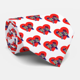 Husky Siberian Dog Silhouette Valentines Day White Neck Tie