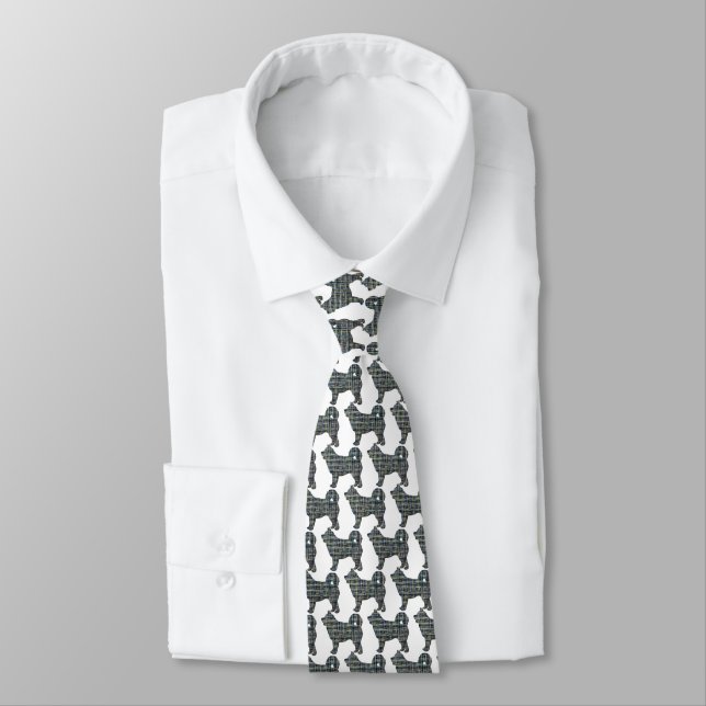 Husky Siberian Dog Silhouette Yellow & Blue White Neck Tie (Tied)