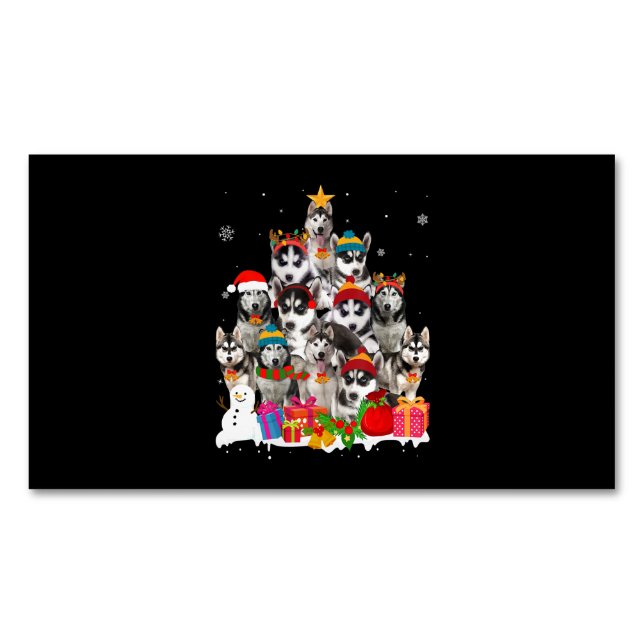 Husky |Siberian Husky Christmas Tree Pet Dog Lover Business Card Magnet (Front)