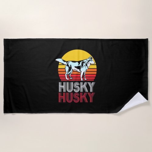 Husky Siberian Retro Vintage Beach Towel