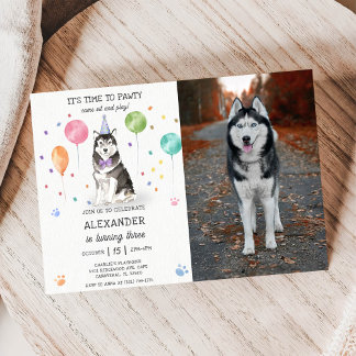 Husky Sibir Dog Pawty Puppy Birthday Pink Invitation
