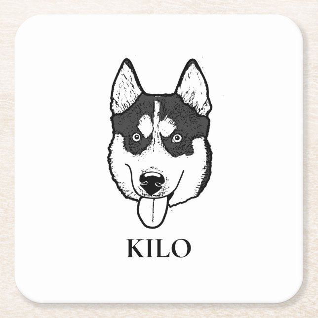 Husky Sibir Dog Personalized Hand Drawing Square Paper Coaster (Front)
