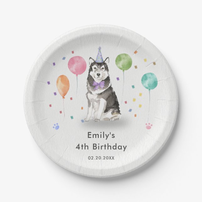 Husky Sibir Puppy Dog Kids Birthday Party Paper Plates (Front)
