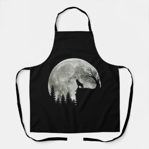Husky Stand On Mountain Spooky Halloween Moon Apron