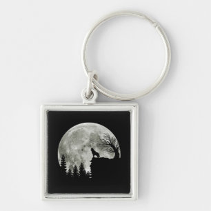 Husky Stand On Mountain Spooky Halloween Moon Keychain