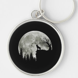 Husky Stand On Mountain Spooky Halloween Moon Keychain