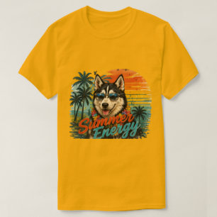 Husky Summer Energy T-Shirt   Retro Sunset Dog Tee