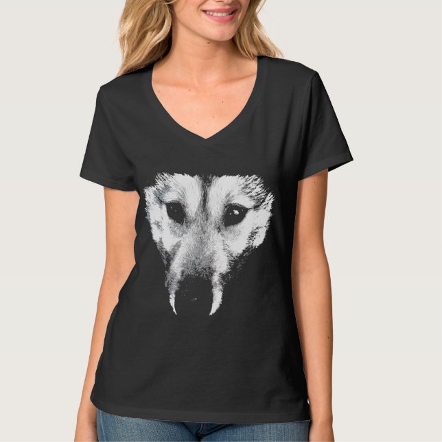 Husky T-Shirt Husky Women's Wolf Art Tees Shirts (Front)