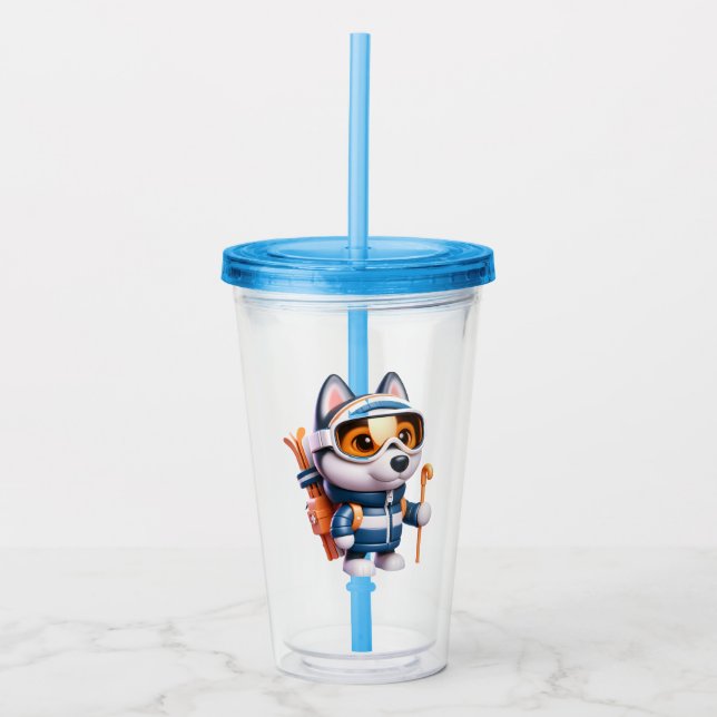 Husky the Adventurous Skier Acrylic Tumbler (Front)