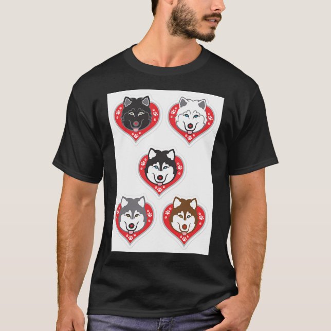 Husky Valentine Day With Red Heart Paw Prints In D T-Shirt (Front)