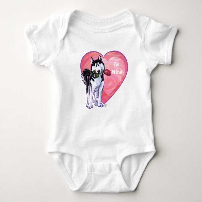 Husky Valentine's Day Baby Bodysuit (Front)