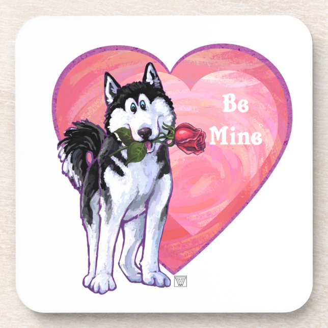 Husky Valentine's Day Beverage Coaster (Front)